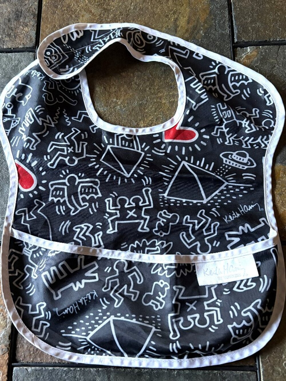 Keith Haring x Bumkins baby bib pop art black white red